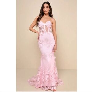 Lulus Radiant Expectations Pink Embroidered Floral Bustier Maxi Dress